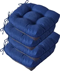 Chair Cushions for Dining Chairs, Seat Cushions for Kitchen Chairs, Indoor Seat Cushions with Ties, Tufted  Chair Pads, Non Slip Chair Cushions Set of 4, 15.5" x 15.5" x 4", Navy Blue