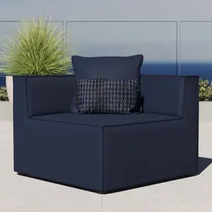 Modway Saybrook Outdoor Patio Upholstered Sectional Sofa Corner Chair in Navy