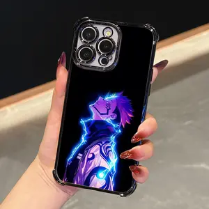 Phone case: Luxury Cartoon Anti-Drop Anime Manga Cursed by the Flame Side Profile/Electroplated Frame with Transparent Back Cover/for iPhone 17 Air 16 15 14 13 12 11 Pro Max Plus
