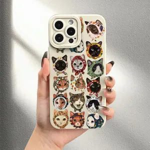 This Uv-Printed Features a Retro Cat Design TPU Case for iPhone 17 Pro Max 16 16e 15 14 Plus 13 12 Mini 11 Air X XS XR Straight Edge Drop-Resistant Rugged Durable Cover Shell Gift 2D printing