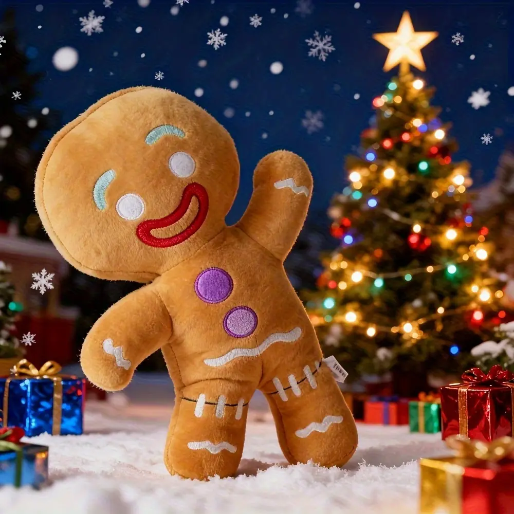 Green Gingerbread Man Polyester Soft Plush Toy - Cookie Shaped Stuffed Doll, Christmas Gift Ideas, Room Decoration