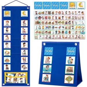 Visual Schedule Calendar Chart, 2 in 1  Daily Chore Routine Chart with 96 Cards  Learning Materials Bedtime Routine Chart for  Home School