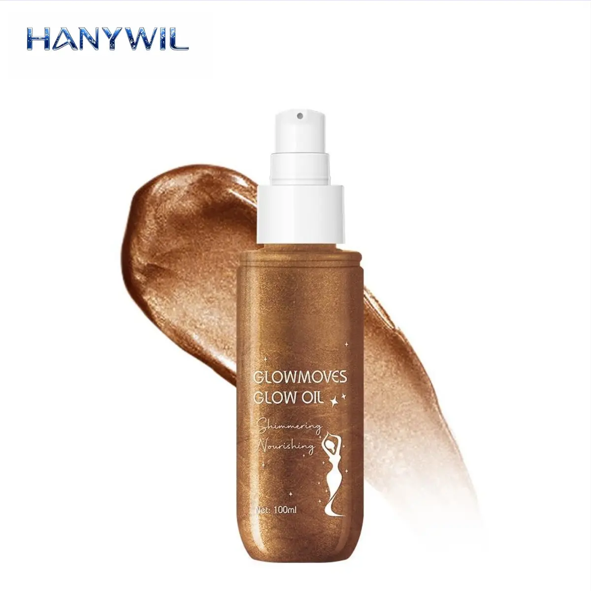 HANYWIL Bronzing Shimmer Body Oil, Body Shimmer Gel, 100ml Sun Kissed Glow Oil Highlighter, Lightweight Non Greasy Moisturizing Body Glow Oil for Legs, Shoulders, Collarbone and Face, Tropical Scent