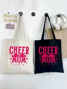 Cheer Mom Tote Bag with Pink Bow and Stars Print  Perfect Gift for Sports Events  Cheerleading Support  Casual Everyday Use for Mothers  Ideal for Mother's Day  Birthday Presents  Christmas Holiday Gifts  and Special Family Celebrations Fashion Tote Bag