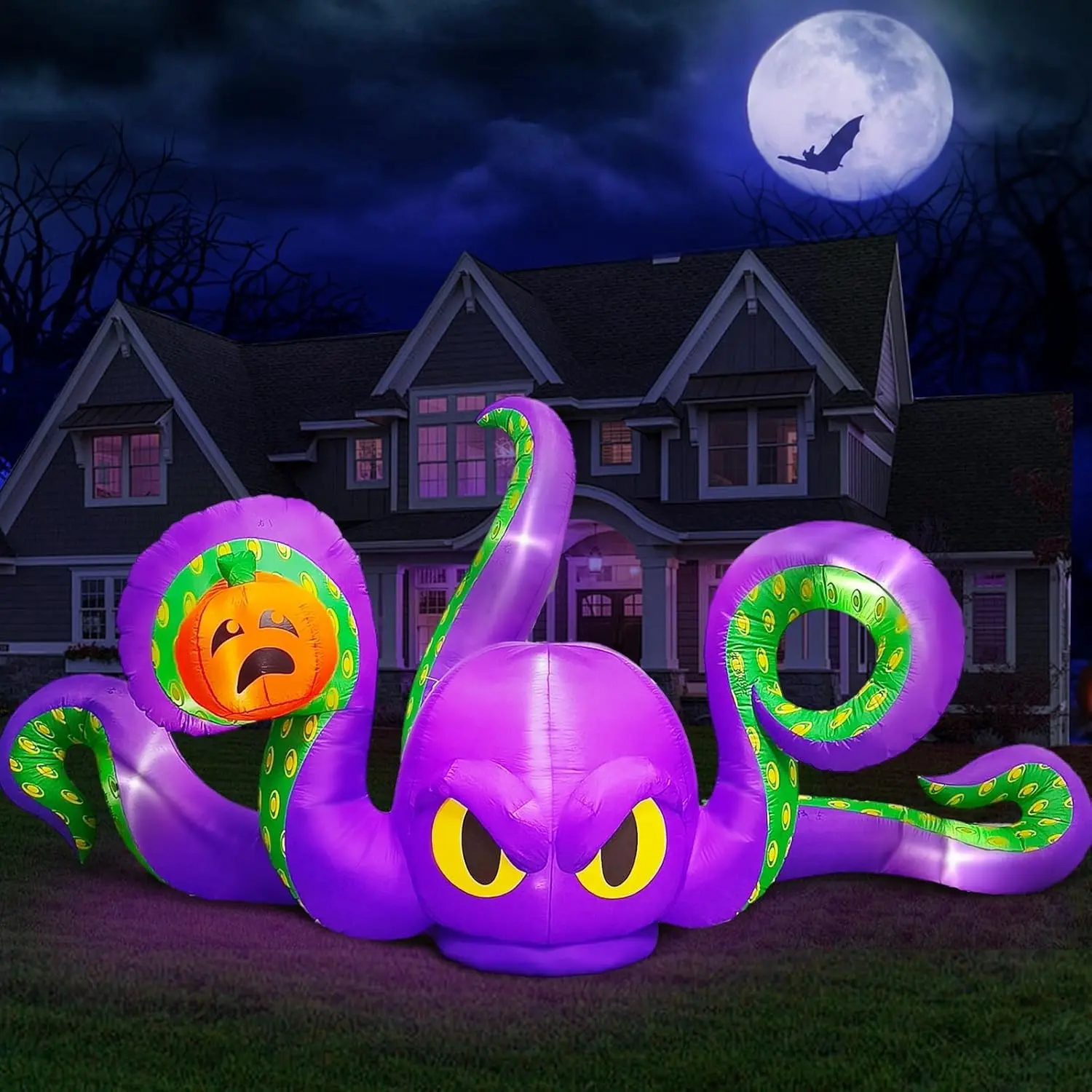 12Ft Halloween Inflatables Giant Octopus Purple Sticky Pumpkin LED Light Blow up Halloween Decor for Carnival Party Store Outdoor Yard Lawn Decorationsspooky season decor, spooky yard decor, halloween yard decor, halloween gift for him and her, 2026 gift