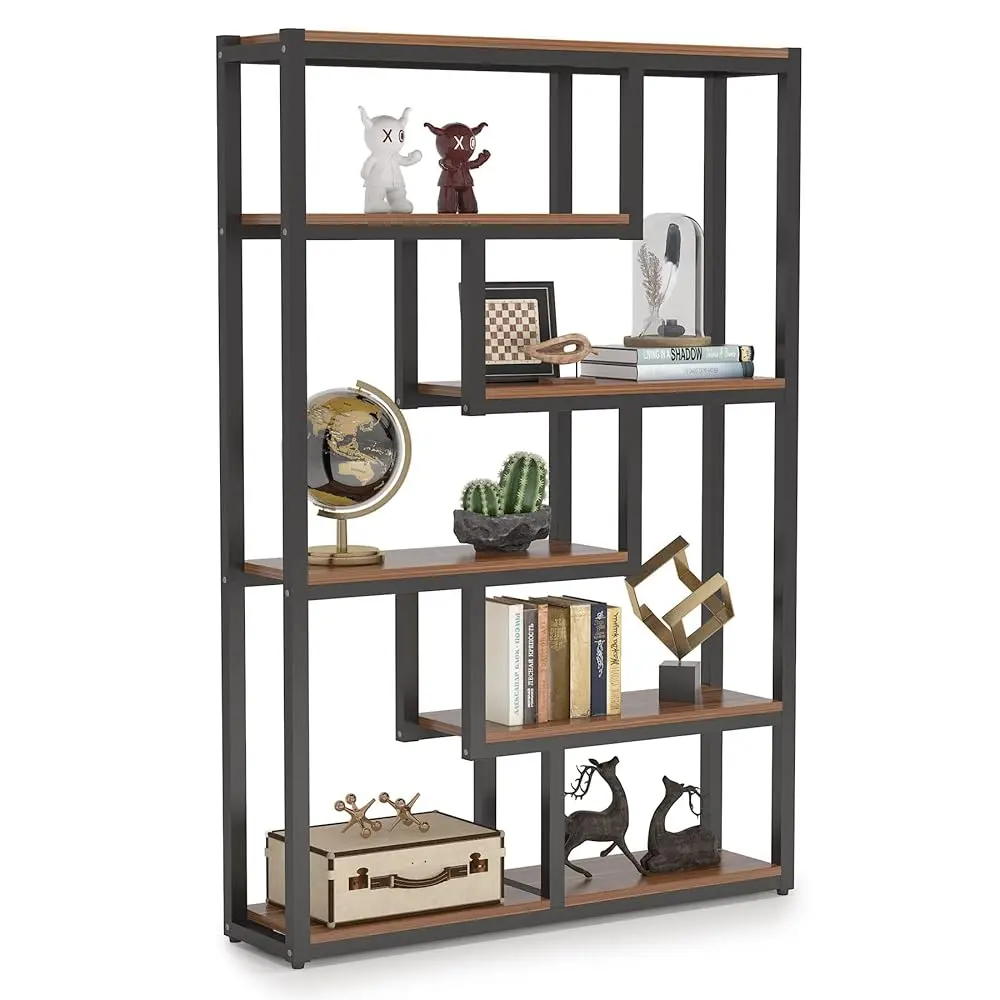 Tribesigns Vintage Etagere Bookshelf For Home Office, 6-Shelf 69 Inch Tall Storage Display With Sturdy Metal Frame, Dark Walnut