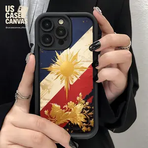Philippine Flag - inspired with Golden Sun and Floral Elements Pattern Fashionable and Popular Shock-Proof Anti-Fingerprint Full Coverage Thick Protective Phone Soft Case Compatible16Pro/Plus/16Promax/X/Xs Max