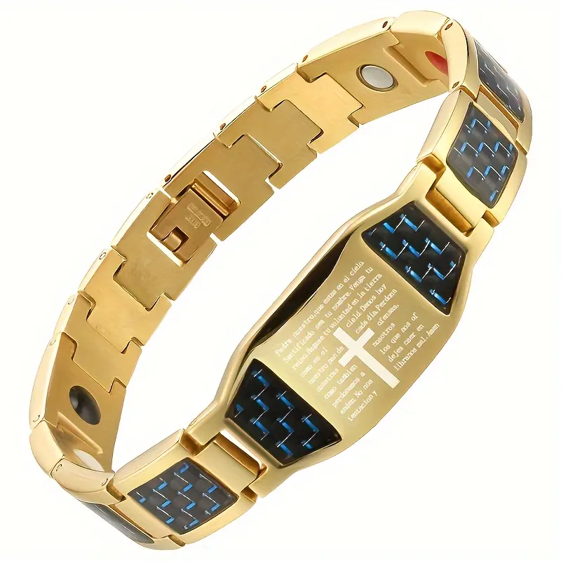 Men's Cross Magnetic Stainless Steel Bracelet - High Quality Hypoallergenic Men's Jewelry, with Adjustable Sizing Tool, Fashion Accessory, High Quality Bracelet