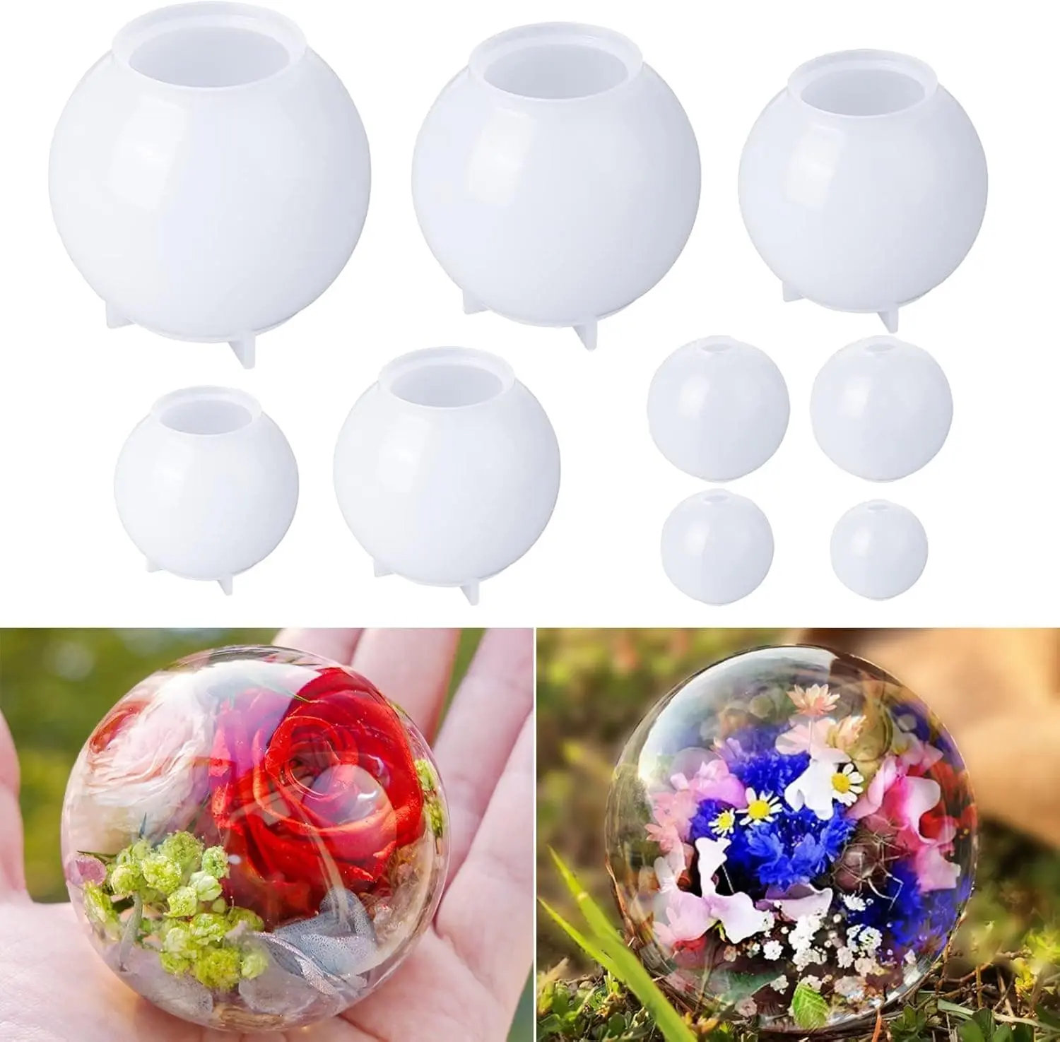 9 Count Sphere Silicone Molds for Resin, Upgraded Seamless 3D Sphere Resin Molds Silicone,Large Round Ball Epoxy Resin Molds for Flowers Preservation,Resin Casting, Soap, Candle - LET'S RESIN