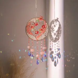 Handmade Copper Wire Wrapped Crystal Pendant, Sunshine Catcher, Love Design, Home Window Courtyard Decoration, Christmas Gift, Wall Hanging Ornament, Decoration Items