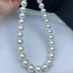 Blue diamond 10-11mm freshwater round aurora pearls full string necklace