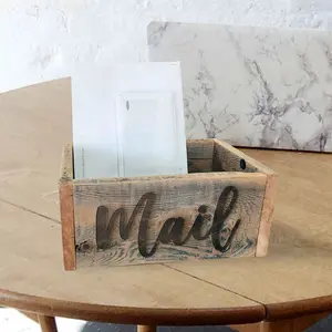 Rustic Reclaimed Wood Box for Mail – Laser engraved large box perfect for office