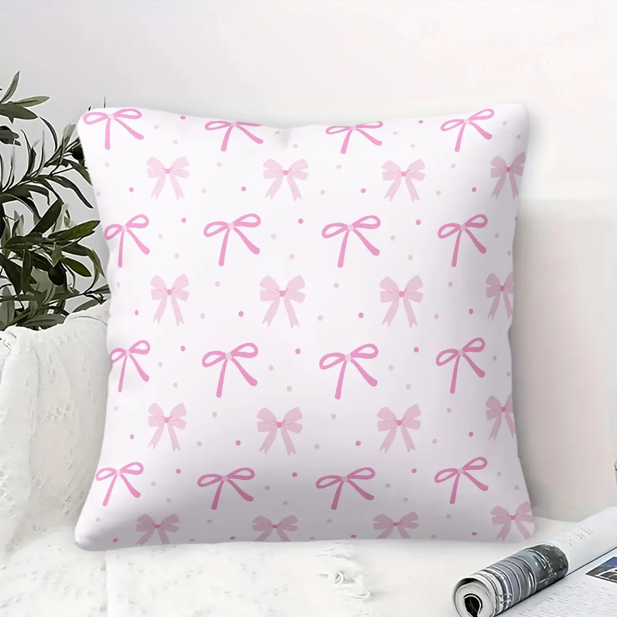 1Pcs Pink Bow Print Throw Pillow,Coquette Aesthetic Cushion, Soft padded cushion,Soft & Durable Accent Pillow with Digital Print,Perfect for Home Decor,Ideal for Pink Aesthetic Lovers,Great Gift for Teen Girls & Coquette Style Fans
