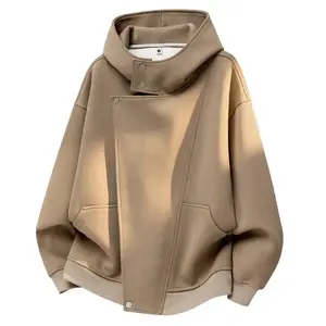 Heavy solid color white flower gray hooded turtleneck irregular structure button-up cardigan jacket sweater jacket, hooded sweater men's autumn fashion trend design sense couple cardigan sweater, men's casual long-sleeved hooded pullover sweater, youth ho