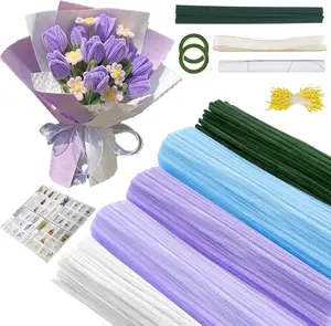 500 Pcs Pink Pipe Cleaners Craft for Flowers, Pastel ChenilleStems for DIY Art Projects Creative Gift(5 Colors), Bulk FuzzyPipe Cleaner Flower Kit, Ideals for Party Decor (Purple Flower)