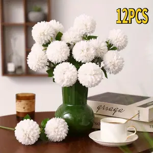 12pcs Artificial Chrysanthemum Ball Flowers Silk Hydrangea Bridal Wedding Bouquet for Home Garden Party Office Coffee House Decoration, Car Decors