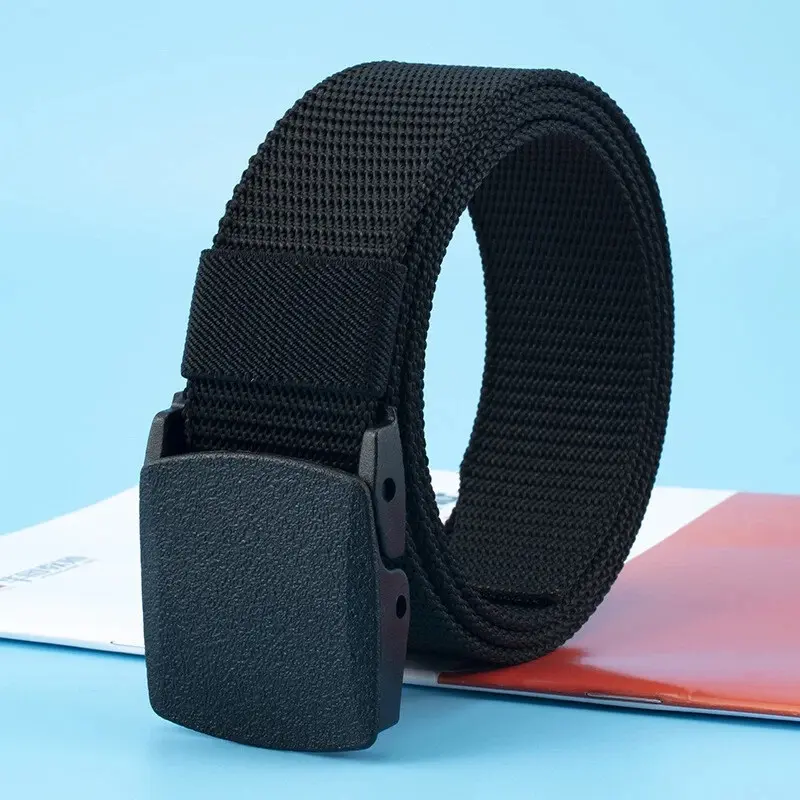 Men's Metal-Free Tactical Belt - Plastic Buckle, Heavy-Duty Adjustable Nylon Work Belt for Hiking, Camping, Everyday Use