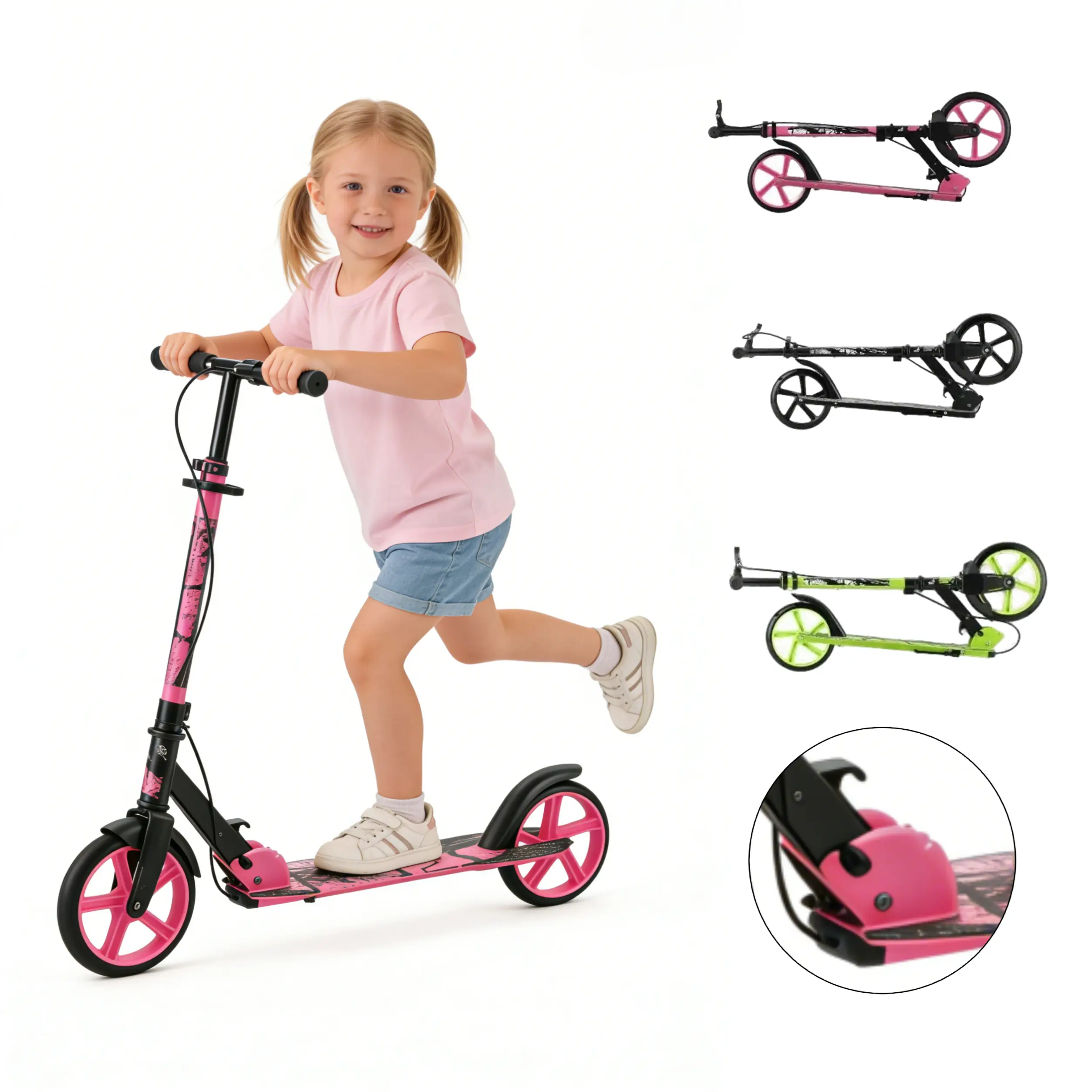 Aodi Junior Heavy-Duty Stunt Scooter for Kids 6+, 220lbs Capacity, 3-Height Adjustable Bar, Foldable for Storage, Durable Skate Stop (Eliminates Annual Replacements), Ride-On 2-Wheel Kick Scooters, Ride-On Kick Scooters