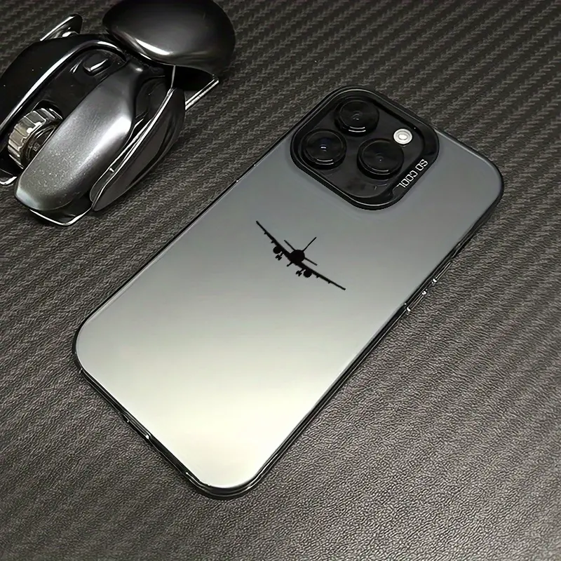 Minimalist Black Line Airplane Shockproof Phone Case for iPhone 16 Pro Max/15/14/13/12/11, Air Cushion Soft Cover with Protection for Smartphones & Handheld Devices, Creative Aesthetic High-Quality Men's Accessory, Smartphone, Cellphone