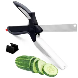 2-In-1 Kitchen Food Cutter Scissors, Stainless Steel Blade, Vegetable Chopper with Cutting Board, Multi-Functional Quick Slicer, Easy to Clean