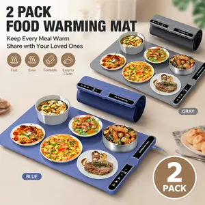 2 Pack Electric Food Warming Mat, Foldable Fast Heating Food Warmer Tray with Adjustable Temperature, Keep Meals Warm for Family Dinners, Parties & Buffets