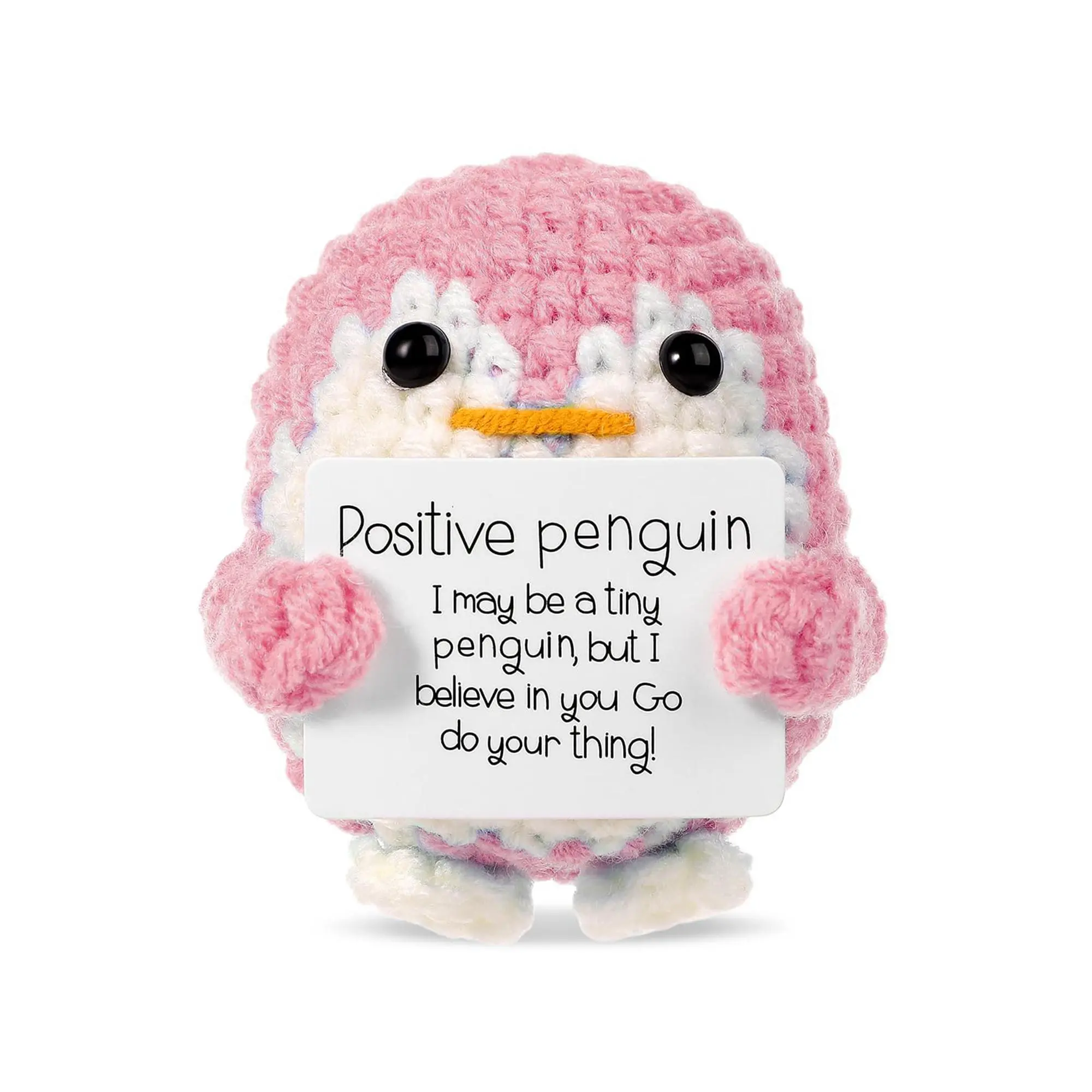 Cute Handmade Crochet Penguin Decorative Ornament, Cute Animal Design, 1 Count Mini Positive Penguin with Positive Card, Soft Knitting Decoration Gift for Birthday Gifts & Room Decor, Stuffed Animal, Plush Toy, Crochet Animals