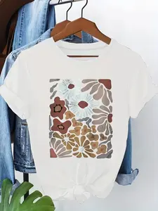 Plus Size - S-5XL Plus Size Casual Stylish Printed T-Shirt for Women, Trendy Base Layer for Daily Outings, Unique Design Suitable for All Seasons, Comfortable Fit with Floral Print