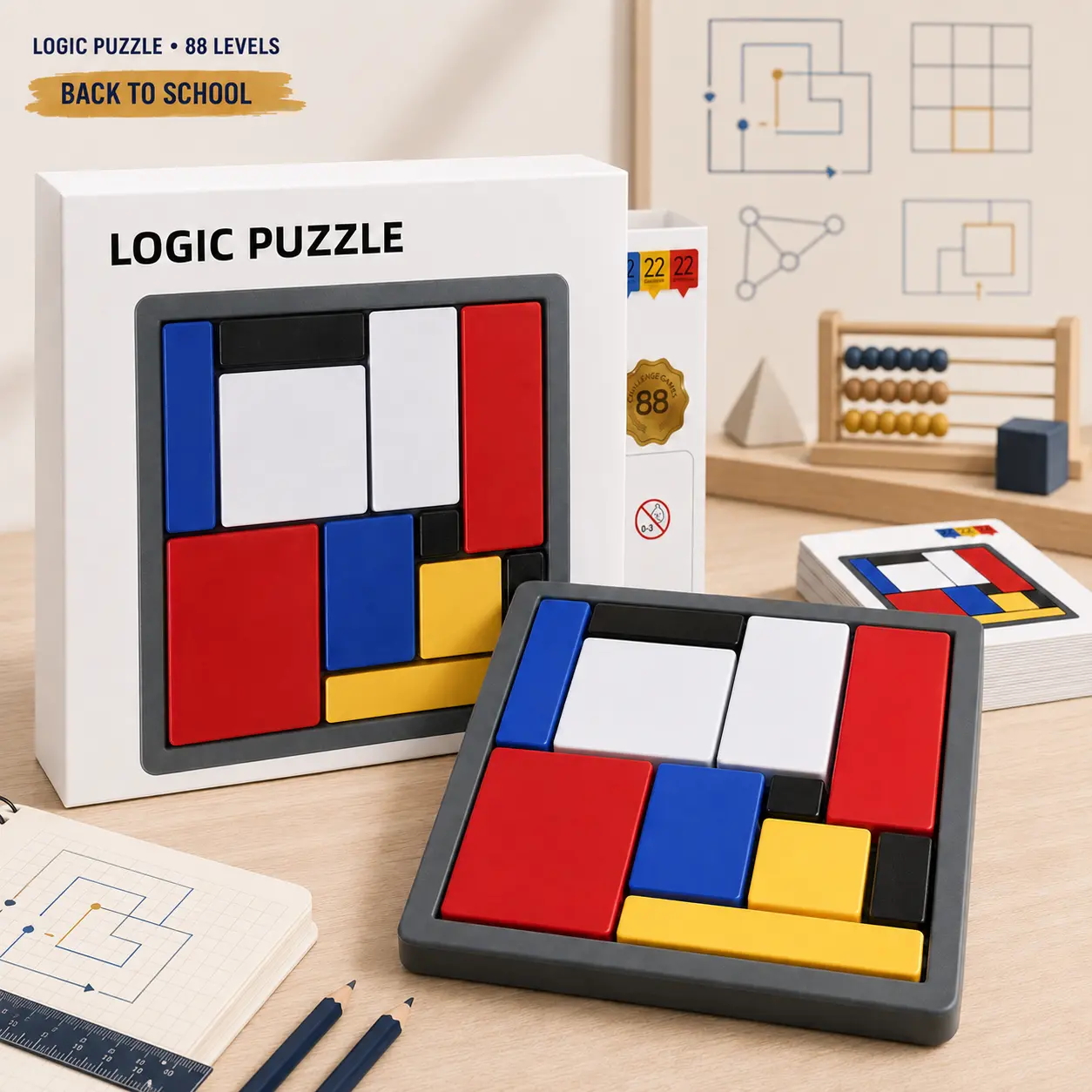 88 Brain Puzzles Logic Game Portable Set - Critical Thinking Educational Toy for Kids (Ages 7+), Viral Sensation Gift Ideas for Kids, Travel & Family Fun, Unisex, Puzzle Lovers