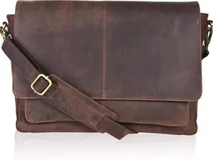 Leather Messenger Bag for Men and Women - Laptop Briefcase Bag For College, Office, Adjustable Shoulder Strap