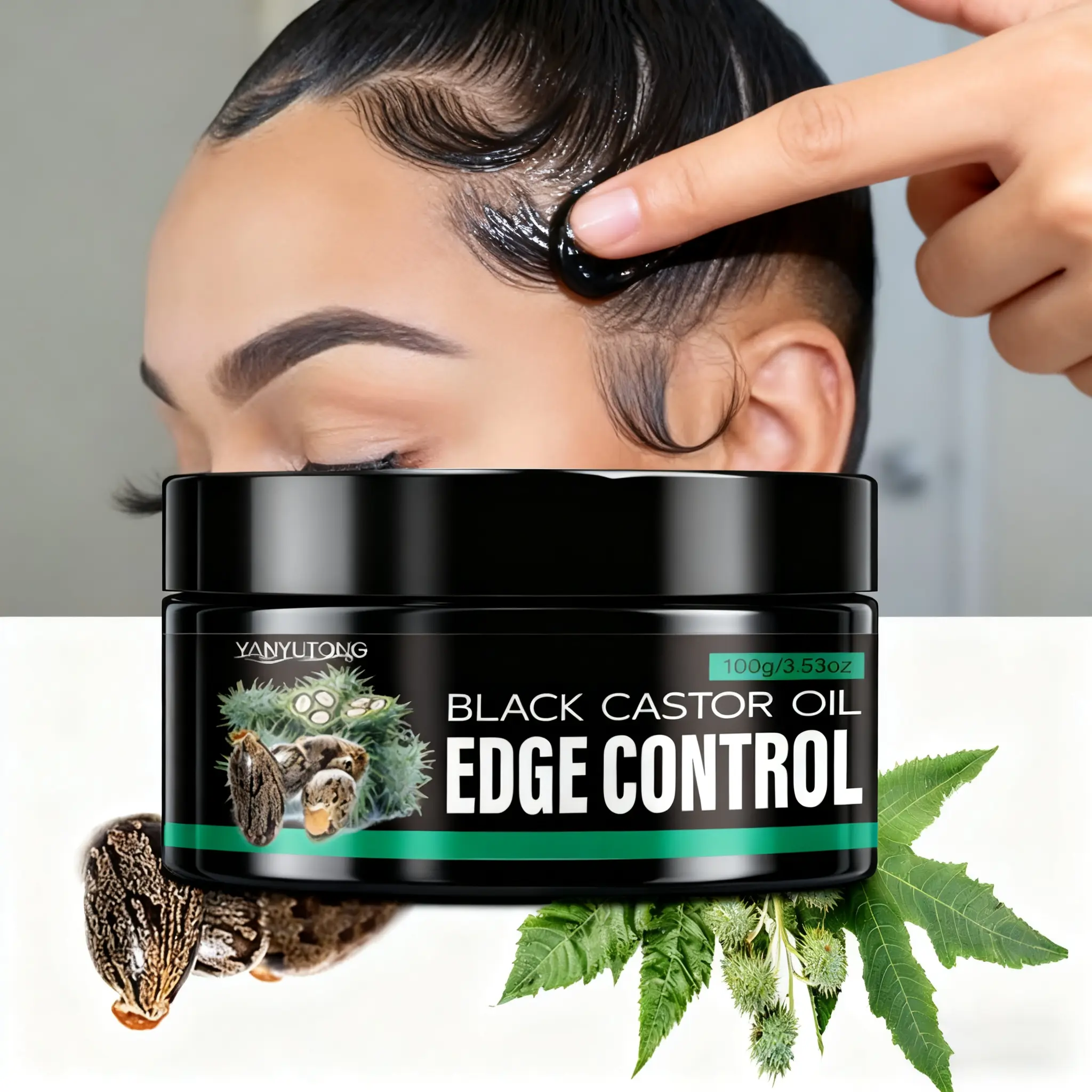 100g Black Castor Oil Edge Control Hair Styling Gel – Strong Extreme Hold, Non-Greasy, Hydrating, Natural Fresh Scent, Enriched with Rosemary, Coconut Oil and Argan Oil Extracts for Moisturizer, Long-Lasting Smooth Finish Haircare Hair Styling Products