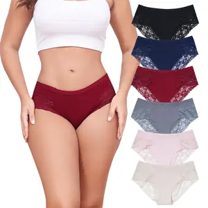 LEVAO Ladies Soft Cotton Lace Hipster Briefs – Seamless No Show Underwear, Comfortable Bikini Panties 6 Pack (S-XXL)