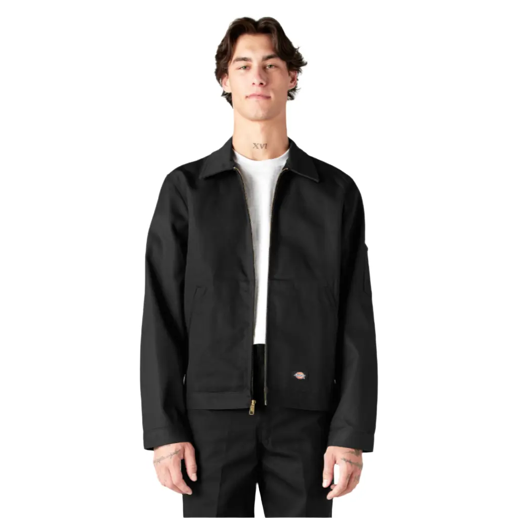 Dickies Eisenhower Jacket, Men's Classic Unlined Twill Fabric Coats with an Adjustable Waistband, Cotton, Pocket, Zipper, Original, Plain, Brass Zips, Md, Workwear, Menswear, Casual, Military Roots, Universal Fit, Unlined Jacket, Long Sleeve, Waist Adjust