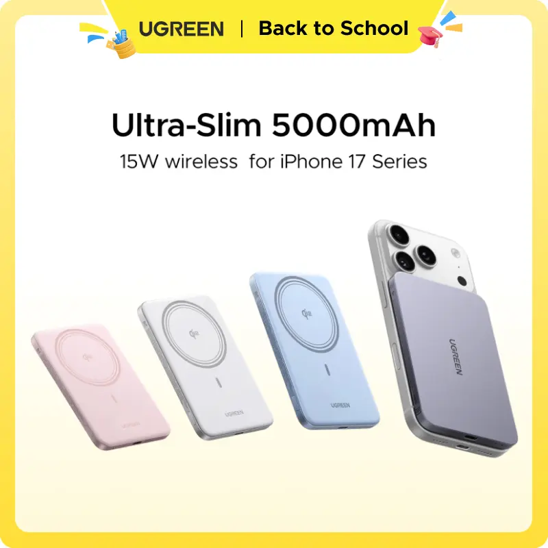UGREEN QI2 Magnetic Power Bank - 8.6mm Ultra-Slim 5000mAh Chargeable Battery Power Bank, 20W PD Fast Charging Smartphone Accessories, MagSafe-Compatible External Battery for iPhone 17/16/15/14 Series, Grey,Portable Charger,tiktokshopbacktoschool