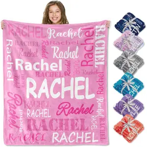 Ships Next Day, Personalized Custom Name Flannel Blanket & Throw, Customized Blanket, Christmas Gifts for Kids Teen Girls Boys