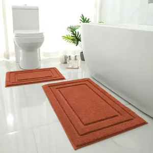 Bathroom Rugs Sets 2 Piece, Super Soft and Absorbent Non Slip Microfiber Machine Washable Bath Mat Set (20" x 32" + 16" x 24", Burnt Orange)