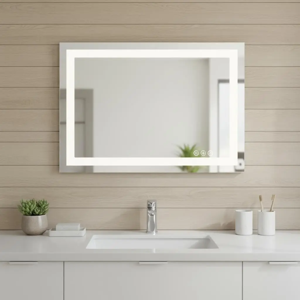 HomeRoots 636262 Modern Adjustable LED Anti-Fog Backlight Bathroom Vanity Mirror, 24x36x1.20 in Frameless Clear, Bathroom Decor, Modern Mirror, Adjustable Led Mirror, Frameless Bathroom Mirrors