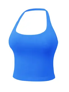Women's Solid Removable Chest Pad Sports Tank Top, Casual Comfort and Durability Halter Neck Sports Top for Yoga Gym Workout, Gym Tops, Ladies Sportswear for All Seasons