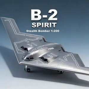 B-2 Stealth Diecast Aircraft Model, Gray Alloy Collectible with Detailed Wing Design & Display Stand, Perfect for Home or Office Decor, 1/200 Scale model aircraft