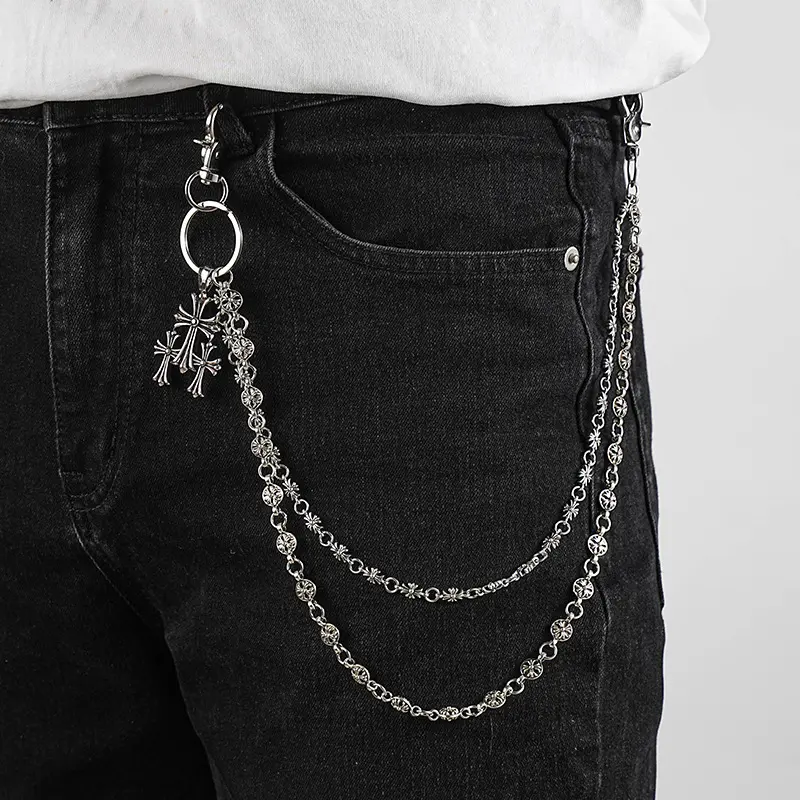 Vintage Cross Chain Wallet and Jeans Waist Chain, Punk Hip-Hop Two-Layer Metal Belt for Men and Women, All-Season Streetwear Accessory, Waist Jewelry