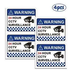 4pcs CCTV Camera Warning Stickers, 10x8 Cm PVC Security Signs, Strong Adhesive Surveillance Decals, Self Adhesive Labels for Home & Office Use