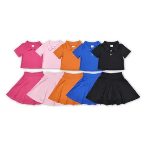 Girls' 2-Piece Fitted Athletic Summer Set - Casual Short-Sleeve Polo Dress with Built-In Shorts, Multi-Size for Play, Yoga