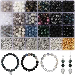 Glass Beads for Jewelry Making, 18 Colors Glass Beads for Bracelets Making kit Including 2-8mm Bead spacers/Lava Beads/Stone Rock DIY Jewelry Making Supplies for Adults (Thanksgiving, Christmas)