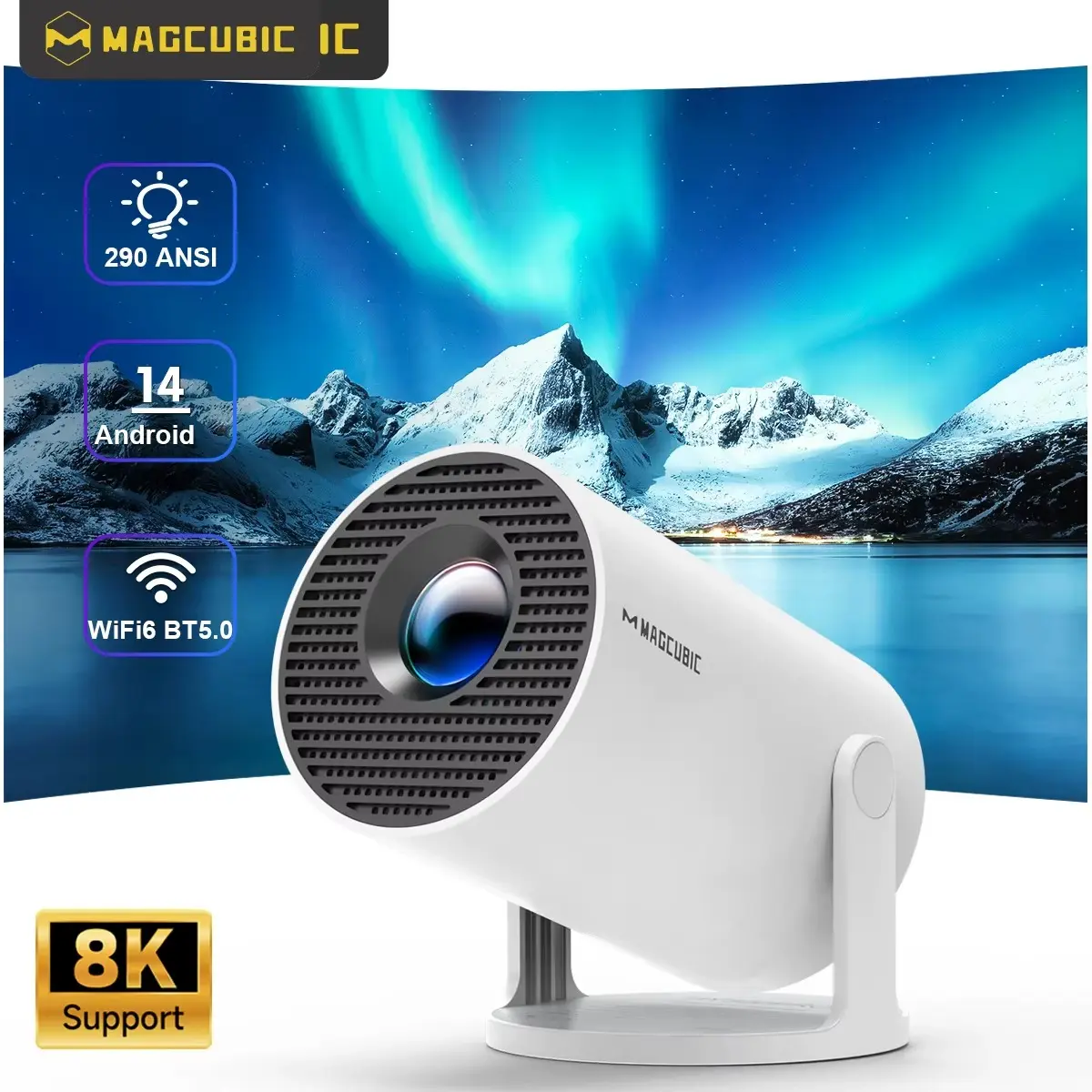 Your Portable 8K Home Theater! Android 14 Smart Projector - 290 ANSI, Dual-Band WiFi 6, Allwinner H726 Chip for Ultra-Smooth Streaming
