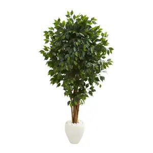 6' Ficus Artificial Tree in White Planter by Nearly Natural