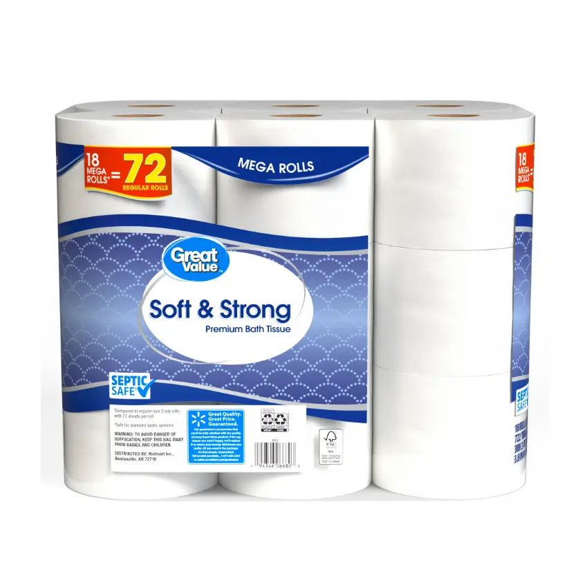 Great Value Soft & Strong 2-Ply Toilet Paper, 18 Mega Rolls, 380 Sheets per Roll