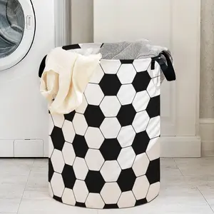 Halloween Football Print Portable Laundry Basket with Handle, Collapsible Laundry Hamper, Durable Foldable Dirty Clothes Storage Bin, Large Capacity Toy Organizer