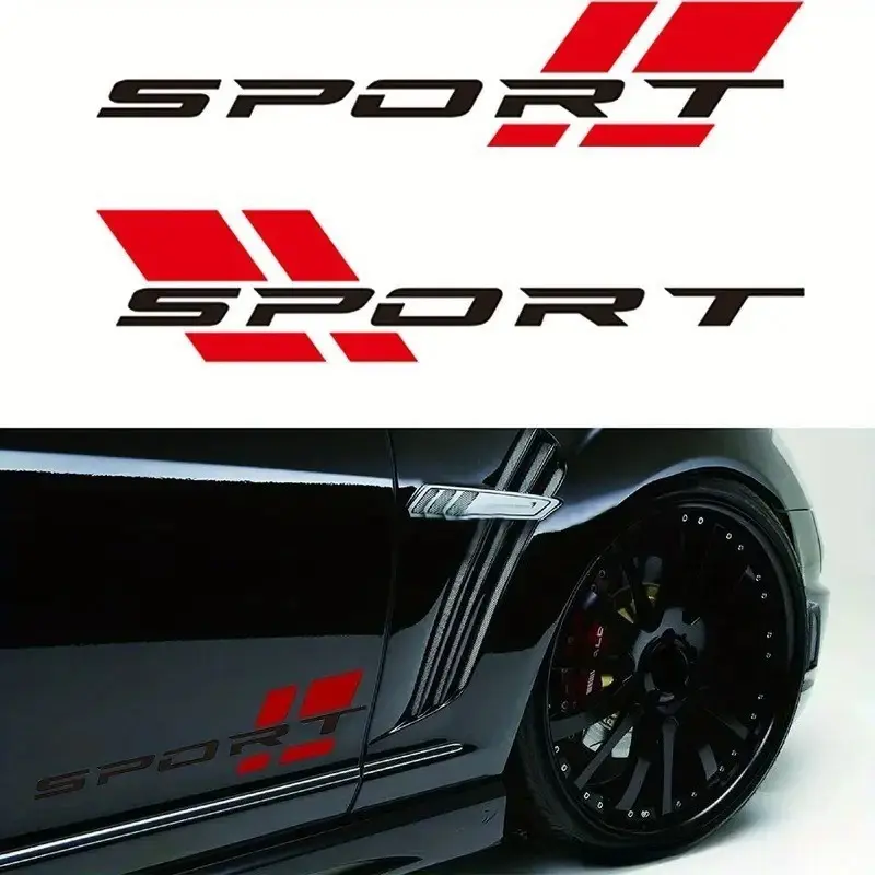 2PCS Sport Letter Decal for Car, Reflective Automotive Exterior Sticker, Body/Rear/Bumper/Door, 16-inch Vechiles(Red+Black)
