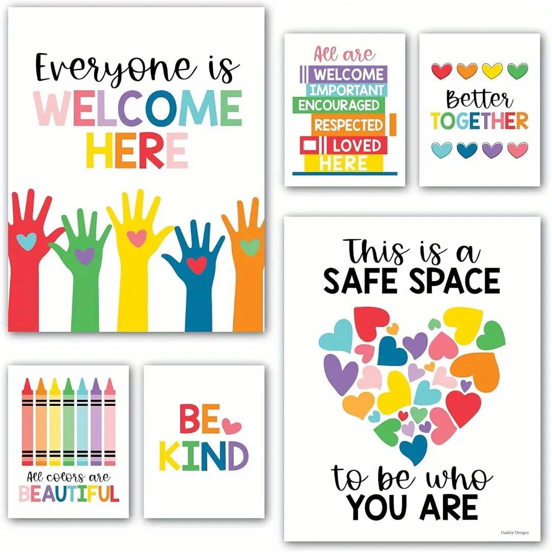 6pcs  8*10in Colorful Diversity Posters for Classroom, Kindness Posters for Classroom, Diversity Decorations for Classroom Posters, Teacher Posters for Elementary Classroom Decor, Home Classroom Decorations, Classroom Office Decor