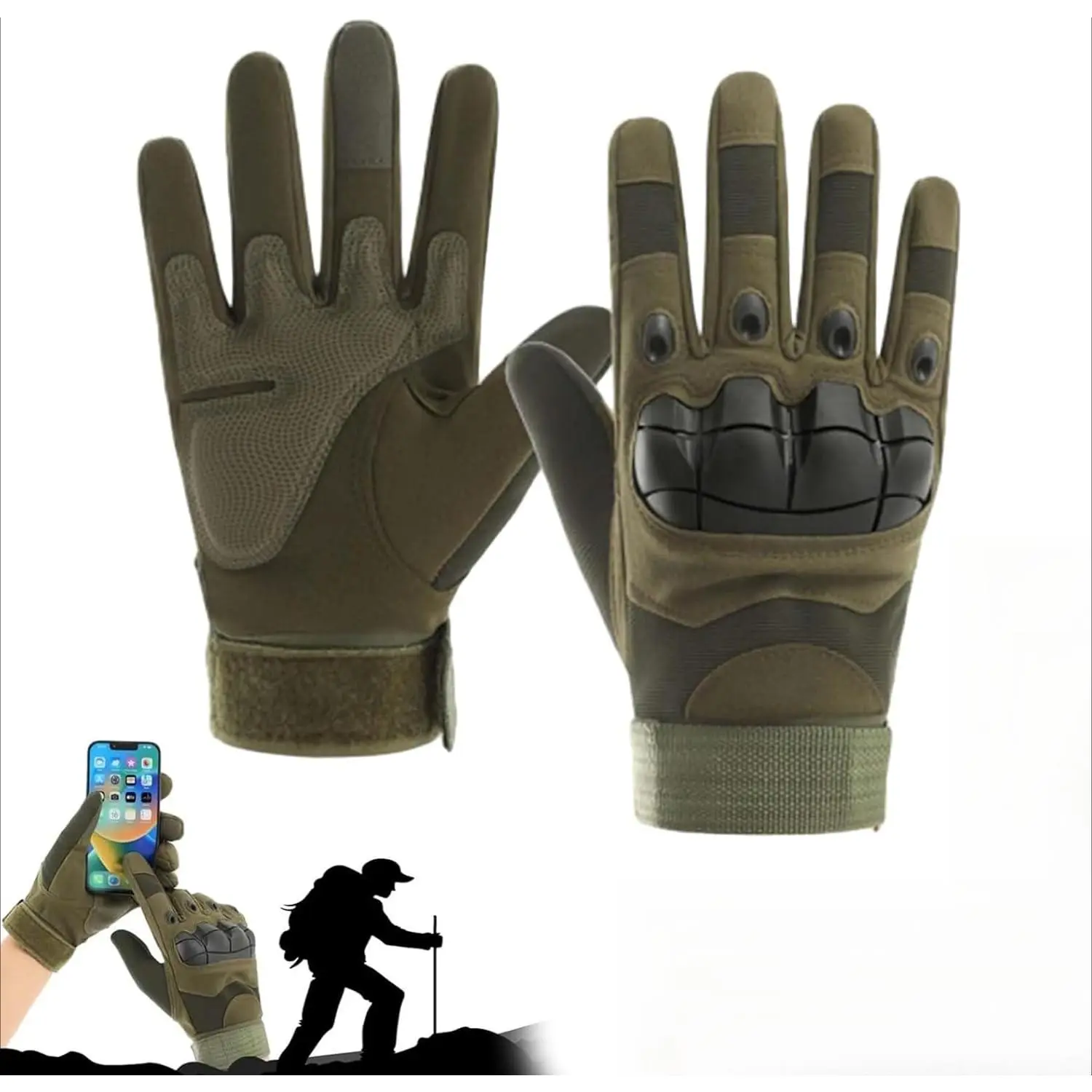 Tactical Full Finger Gloves - Soft Knuckle Protection, Touchscreen Non-Slip Breathable, For Outdoor Sports Motorcycle Riding Training Hunting, Men Women Work Gloves
