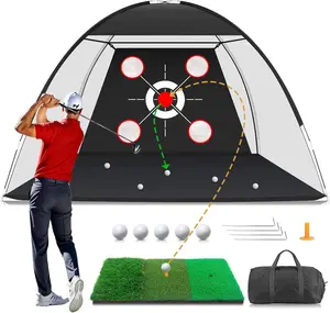 【2026 NEW】Golf Practice Net Set, 10x7FT All-in-One with Turf Mat Tees, Super Durable Golf Hitting Nets for Backyard Training Chipping Swing with Targets Indoor & Outdoor – Gifts for Men, Family, Kids & Dad